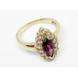 9 ct gold garnet and white zircon cluster ring