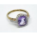 9 ct gold amethyst and diamond ring