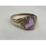 9 ct gold amethyst and diamond ring