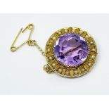 9 ct gold amethyst and pearl brooch