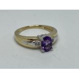 9 ct gold amethyst and diamond ring