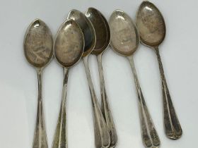 Set of 6 sterling silver tea spoons Sheffield hallmark circa 1938 by Emile Viners LTD