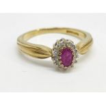 9 ct gold ruby and diamond cluster ring