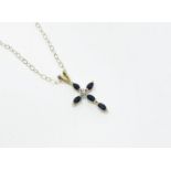 9 ct gold sapphire cross and chain