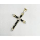 9 ct gold sapphire and diamond cross pendant