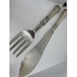 Sterling silver serving fork and knife set