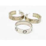 Sterling silver screw hoops and ring