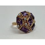 14 ct rose gold amethyst and pearl ring