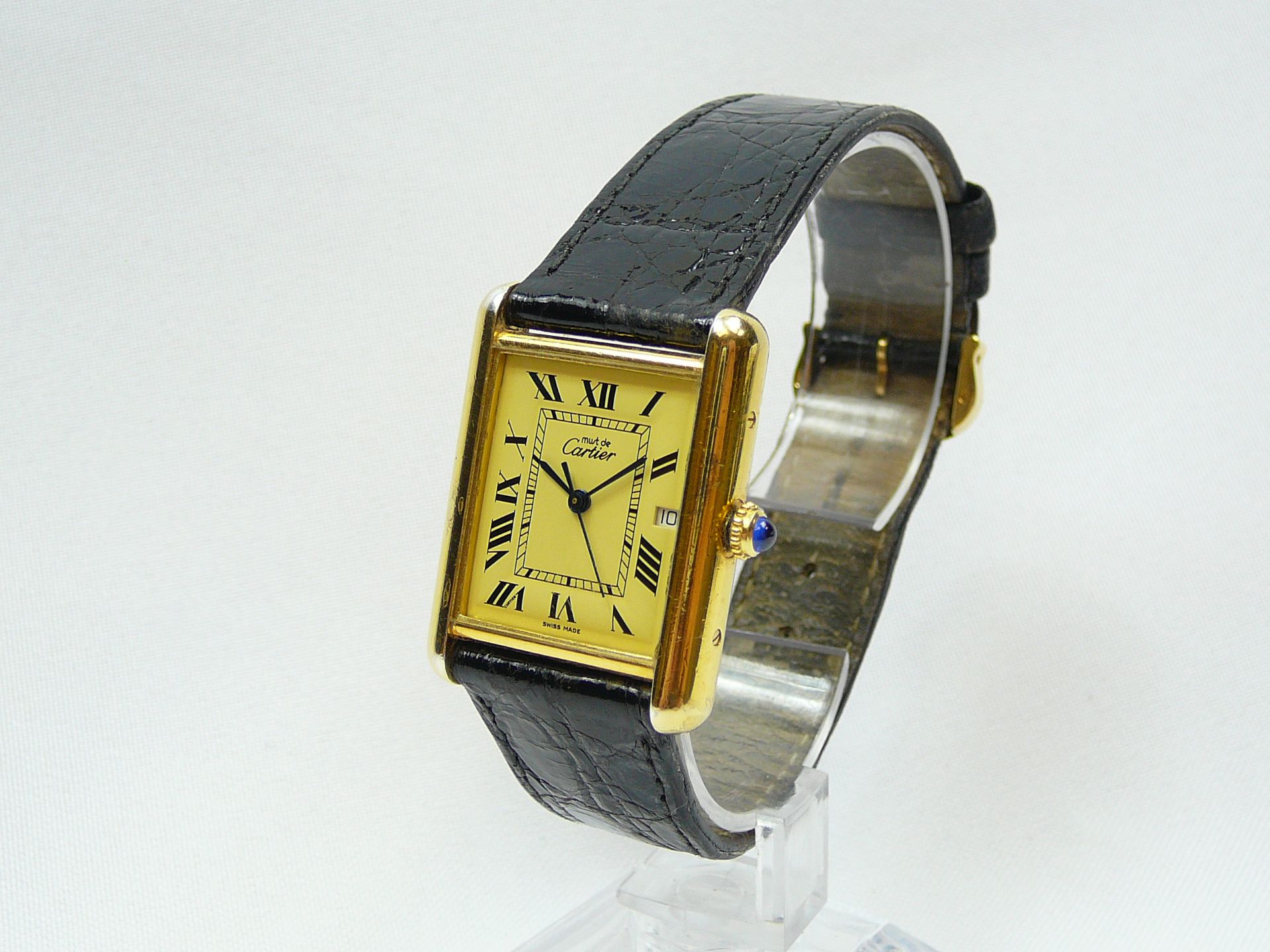 Gents Silver Gilt Cartier Wrist Watch