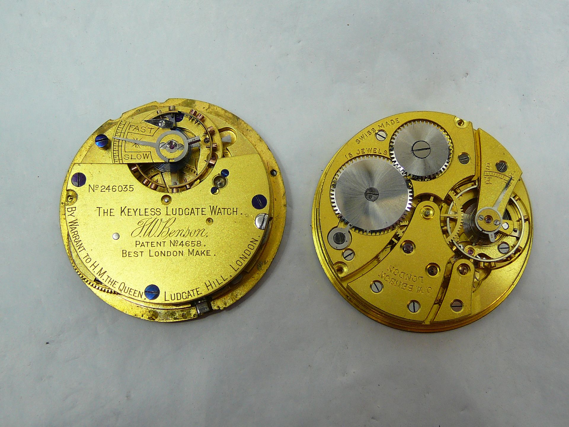 2 JW Benson pocketwatch movements - Image 2 of 2