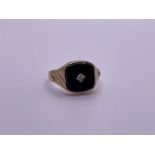 9ct gold onyx and diamond signet ring