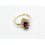 9ct gold garnet and white zircon cluster ring