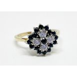 9ct gold cubic zirconia and sapphire cluster ring