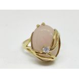 9ct gold rose quartz and CZ ring