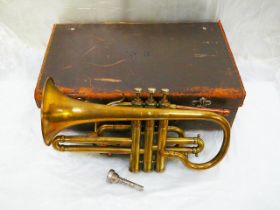 Brass Hawkes and Son cased cornet