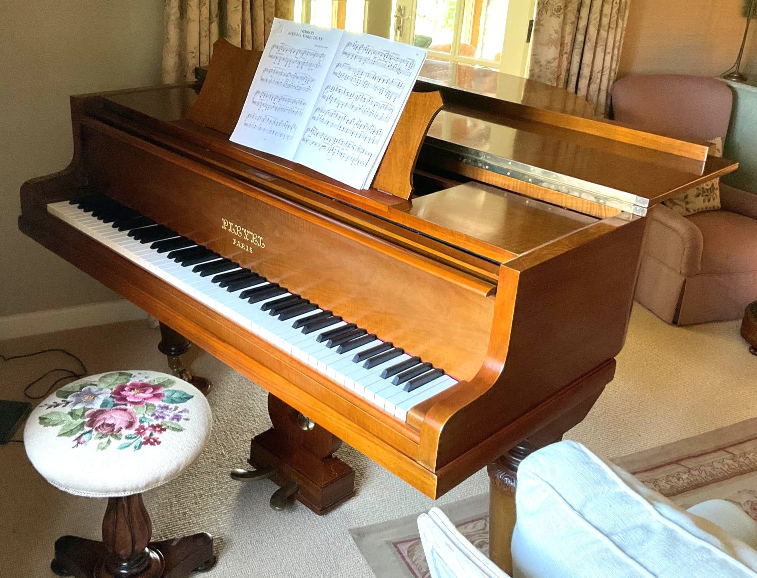 Mid 20th century restored Walnut Pleyel piano