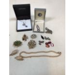 Quantity of costume jewellery including silver necklaces, brooches, Watneys cufflinks, pearls with