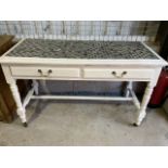 Dressing table. With tiled top ands two drawers. W:122cm x D:55cm x H:75cm