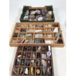 Three trays of assorted mineral specimens and fossils