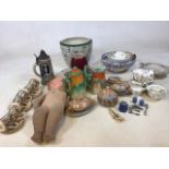 A mixed lot of ceramics including a lustre part dolls dinner set, Royal Doulton Historic England