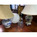 Modern lighting. A Brass style column lamp and four others. (5)