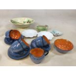 A Carltonware Australian design salad bowl with ceramic servers, a Carltonware butter plate and