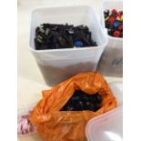 Four tubs of loose Lego bricks no accessories, one tub of mainly black, tub of grey, tub of