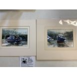 Ray Balkwill (British contemporary) two watercolours of fishing boats in Portleven harbour. Signed