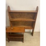 A set of pine shelves a Parker Knoll semi wing back chair and a magazine. W:79cm x D:18cm x H:102cm