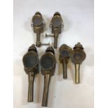 Carriage lamps - three pairs of Victorian brass lamps