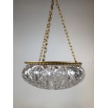 A heavy cut glass mid century ceiling bowl with gilt style fittings W:26cm x H:11cm dims of glass