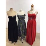 Three vintage evening dress including a black velvet Laura Ashley dress