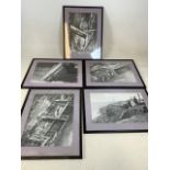 Framed black and white mining photographs. W:38cm x H:50cm