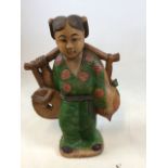 A large hand carved and painted Eastern figurine W:35cm x H:50cm