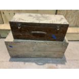 An early 20th century pitch pine work box also with a large pine work trunk. (a.f evidence of