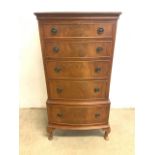 A small bow fronted bank of five graduated drawers. W:56cm x D:38cm x H:104cm