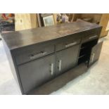 A black painted side board with three drawers above cupboards W:160cm x D:50cm x H:82cmâ€¦â€¦.