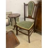 An Edwardian inlaid bedroom chair an occasional table, tray, mirror and a corner cabinet.