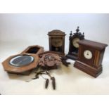 A Black Forest style wall clock with Three mantle clock and a wall clock in A/f condition for spares