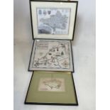 Three maps. Dorsetshire sold in Harrods dated 1809 a needled work map and another. W:17cm x H:10cm
