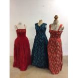 Four mid century evening dresses - three full length and one ballerina length (A/F zip and back seam