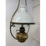 A German early 20th century brass ceiling light recently converted for electricity (not tested) with