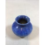 A small Ruskin vase in blue glazed, impressed mark to bas eRuskin, England 1931 W:10cm x H:8.5cm