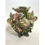 Pottery moon shaped vase decorated with dragon handles, factory marks to base. See photos. H:32cm