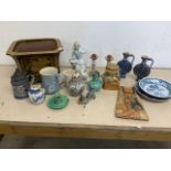 Various ceramics and a jardiniere, Lladro, west German etc.