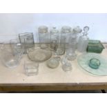 Assorted glassware, decanters, lidded jars etc.