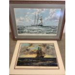 Two large naval prints by Montague Dawson signed in pencil. W:121cm x H:85cm