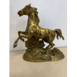 A large vintage brass horse. W:36cm x D:14cm x H:34cm