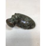 A green soft stone hippopotamus L: 13cm