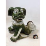 A large Chinese style Glazed l ceramic Dragon dog W:40cm x H:40cm